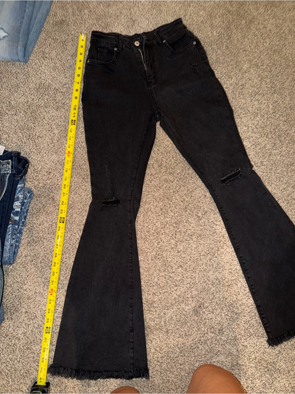 Boutique Black Flare Jeans with Distressed Knees